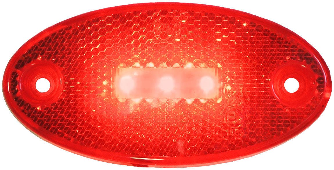 LED Rear Outline Marker, ECE, Oval, w/ Reflex, 3.94"X1.97", Multi-volt, red, bulk pack (Pack of 50)