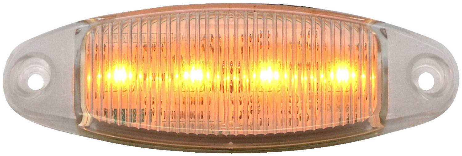 LED Marker/ Clearance, P2, Oblong, w/ two .180 Bullets Clear Lens 4.7"X1.50", amber, clear lens, bulk pack (Pack of 50)