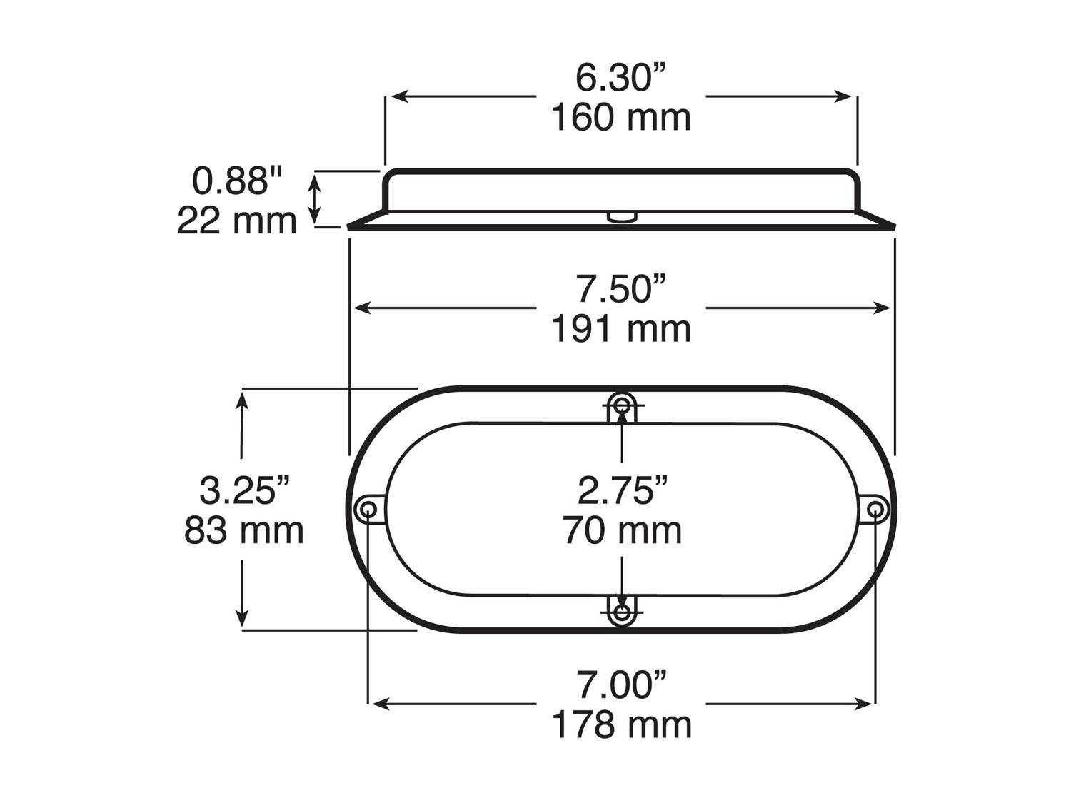 LED Stop/Turn/Tail, Combination Oval, Ece, w/ Clear Lens Surface-Mount, 7.5"X3.25" Multi-volt, amber + red, bulk pack (Pack of 50) - 423-4_line_dual_2view-BX5_0ab3e483-f464-4afa-a198-733d92f90c86