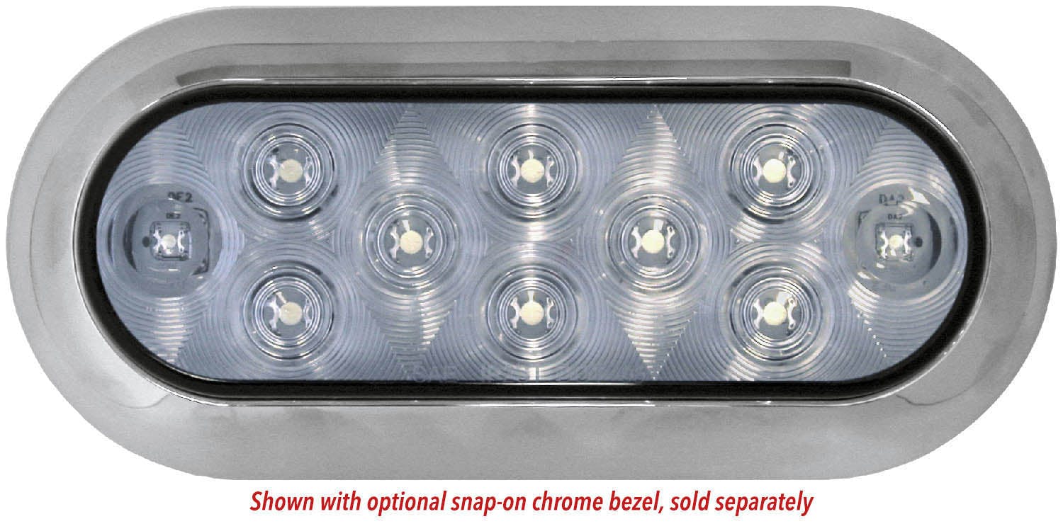 LED Utility & Dome Light, Oval, Interior/ Exterior, 7.50"X3.25", Multi-volt, white, bulk pack (Pack of 50) - 423W-4_w-bezel