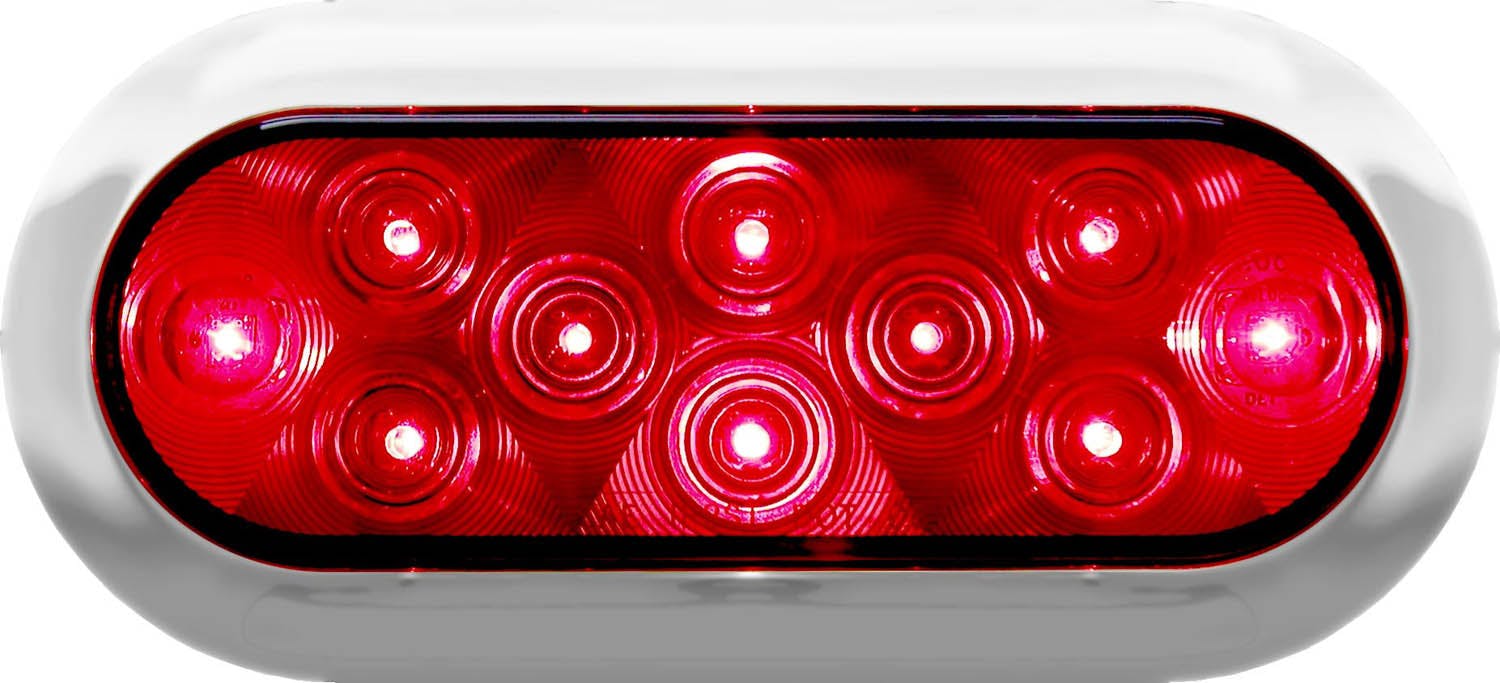 LED Stop/Turn/Tail, Oval, w/ Chrome Flange, 7.88"X3.63", Multi-volt, red (Pack of 3)
