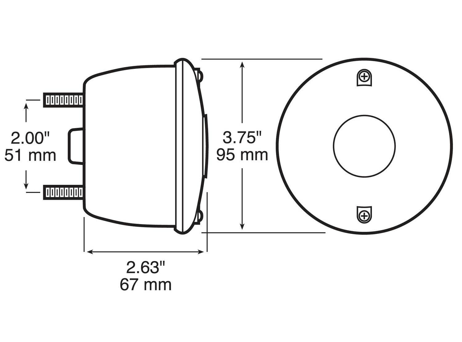 Incandescent Stop/Turn/Tail, Universal, Round, Stud-Mount, w/ License Light, 3.75"X2.625", red (Pack of 3) - 428_line_dual_2view-BX5