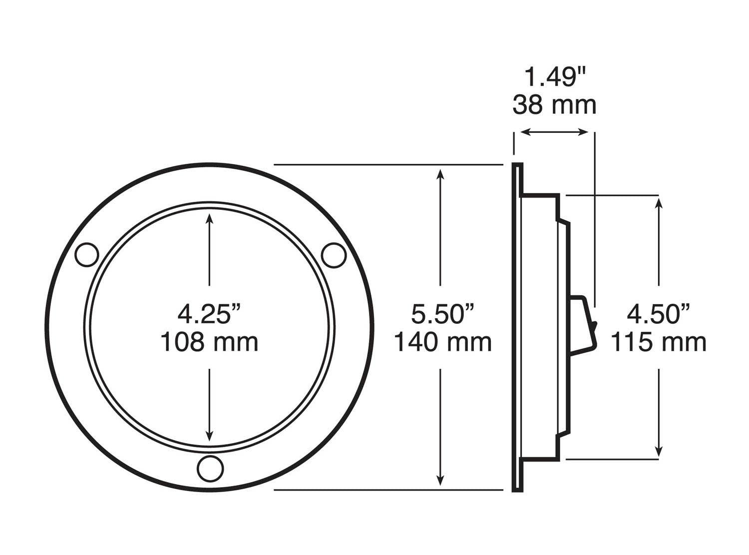 LED Stop/Turn/Tail, Round, 36 Diodes, w/ Flange, 4", red, bulk pack - 818_line_dual_2view-BX5