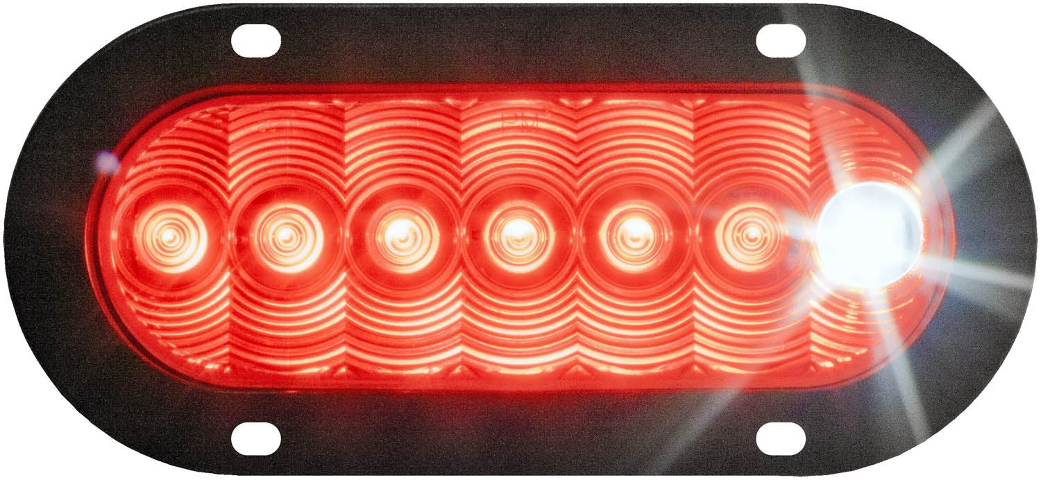 LED Stop/Turn/Tail & Back-Up Light Oval, Flange-Mount Kit 6.50"X2.25", red + white