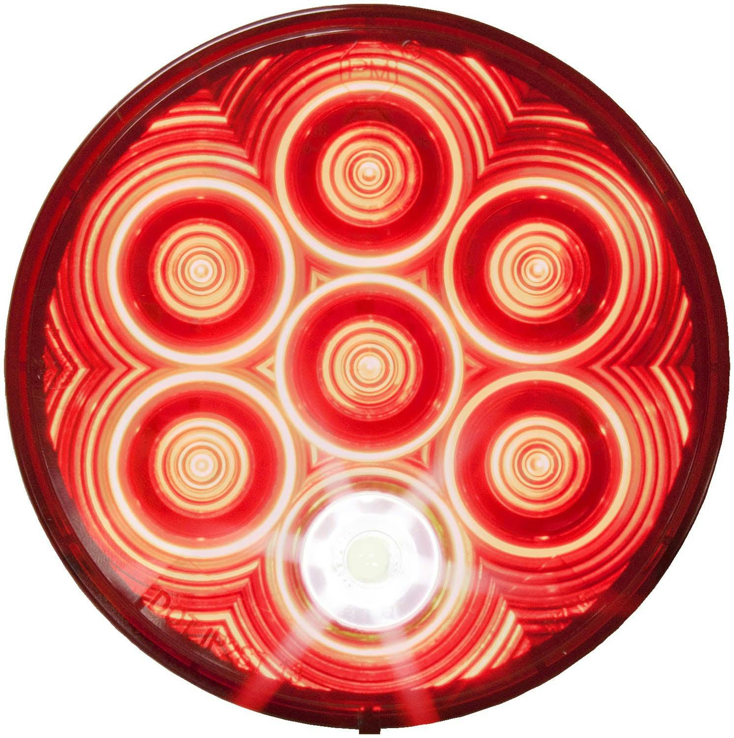 LED Stop/Turn/Tail, & Back-Up Light, Round, Grommet-Mount w/ Plug, 4", Multi-volt, red + white, bulk pack