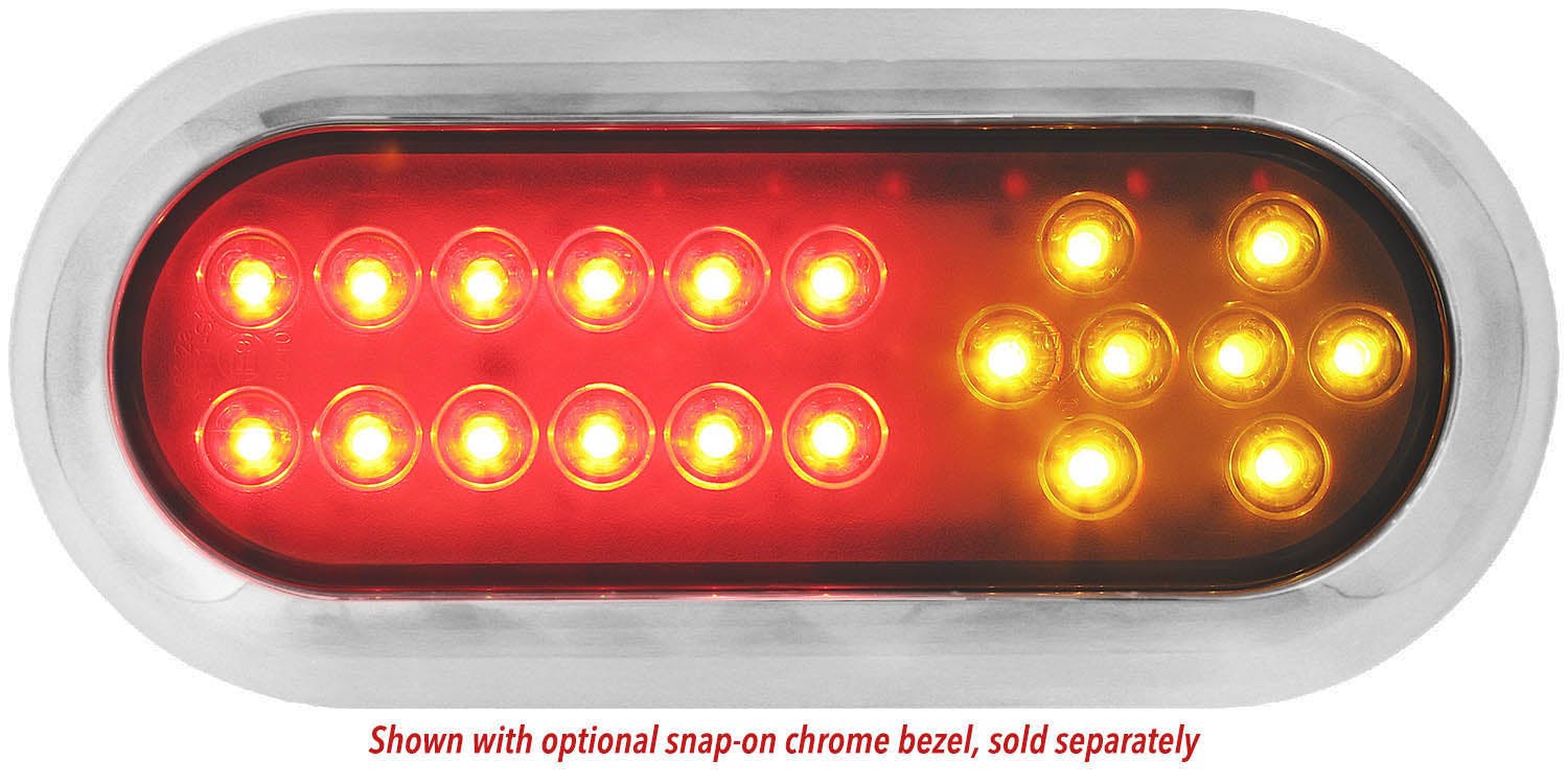 LED Stop/Turn/Tail, Combination Oval, Ece, w/ Clear Lens Surface-Mount, 7.5"X3.25" Multi-volt, amber + red, bulk pack (Pack of 50)