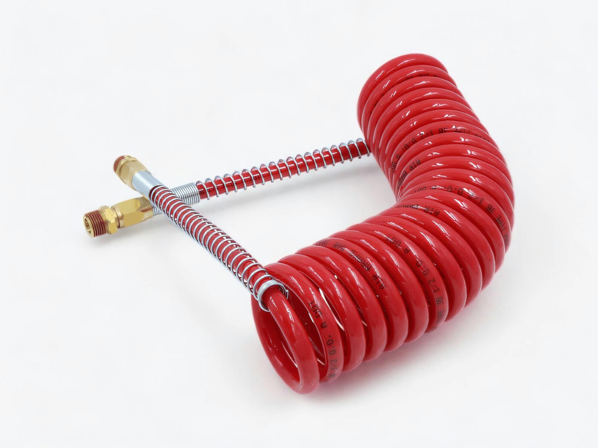Coiled Air Hose, Red Emergency Only, 15' with 12" Leads